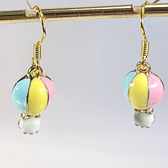 Pastel Hot Air Balloon Earrings, Cute Enamel Dangle Earrings, Whimsical Jewelry - Picture 5 of 10